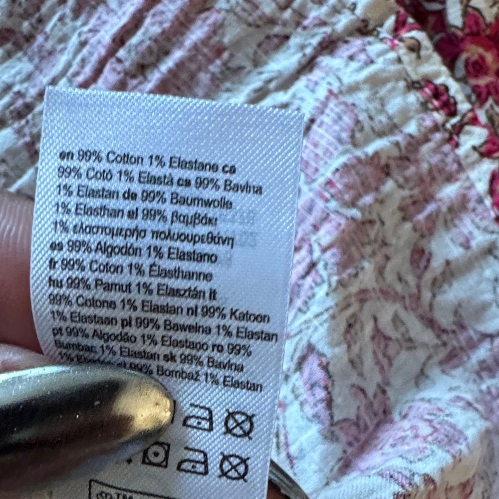 Primark cotton textured gauze mock neck button up down Floral Pink cream Blouse - Picture 7 of 8